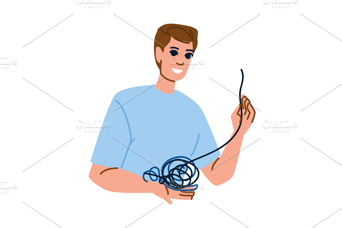 Man untangling tangle of wire, an Object Illustration by pikepicture