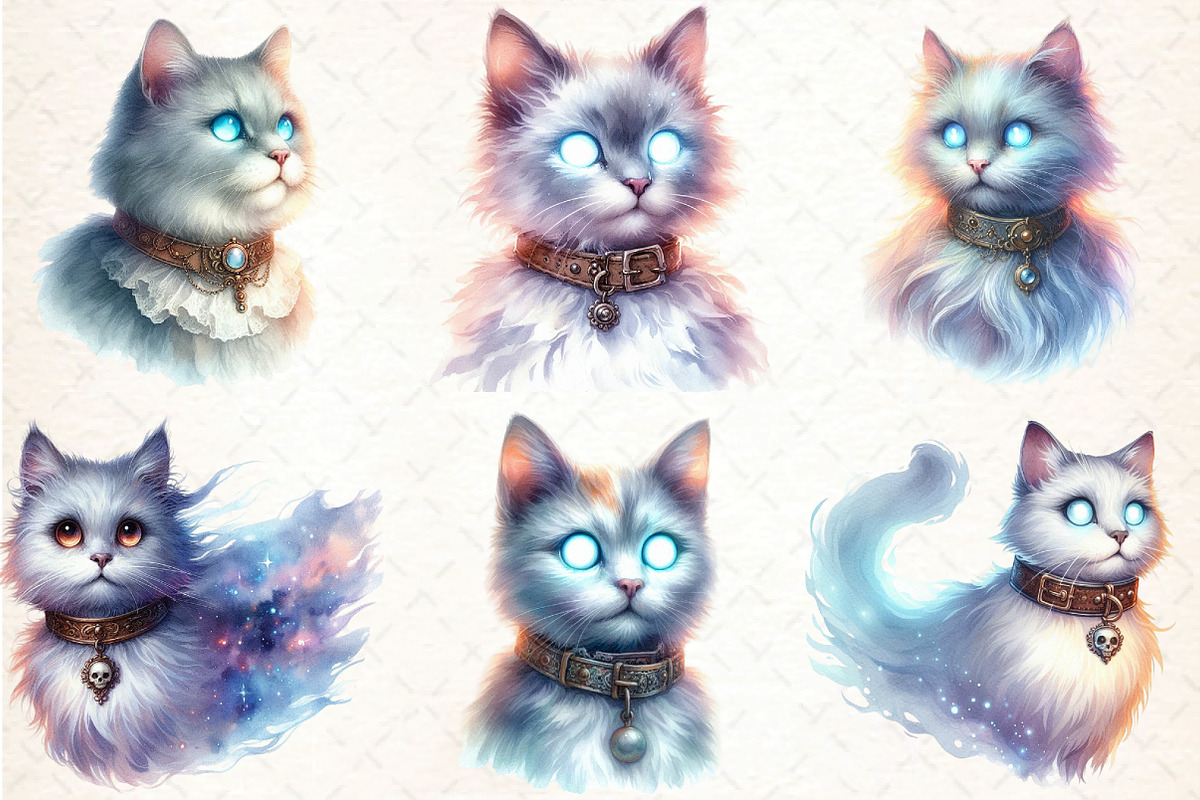Watercolor Ghostly Cat Clipart, an Illustration by DreamCafeArt (Photo 2 of 5)