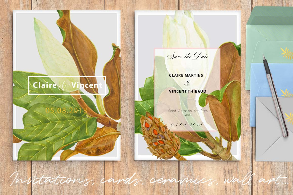 Southern MAGNOLIA-Vintage Clipart, an Illustration by watercolorwild.graphics (Photo 2 of 7)