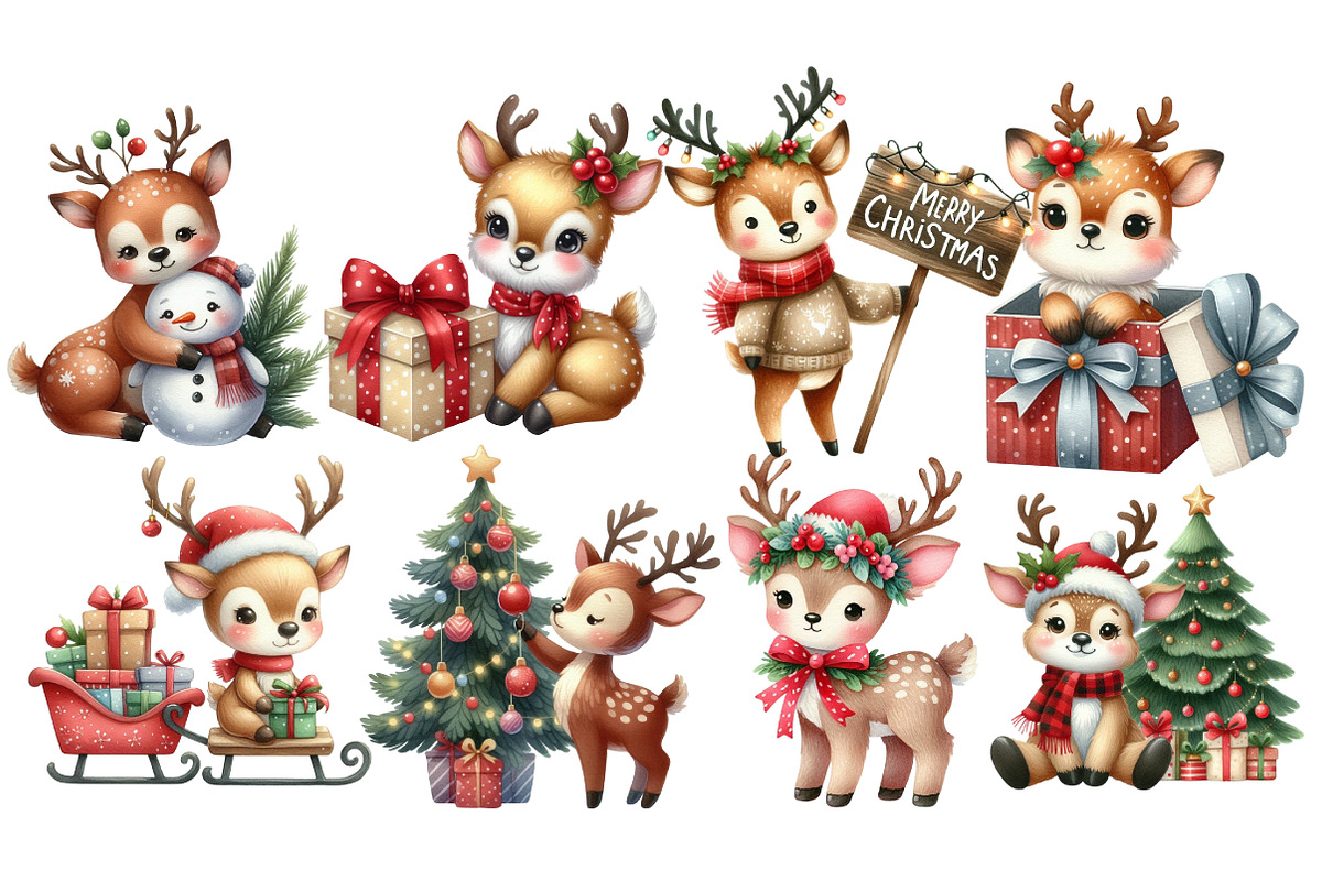 Cute Christmas Reindeer Clipart, an Illustration by Designworld (Photo 4 of 6)