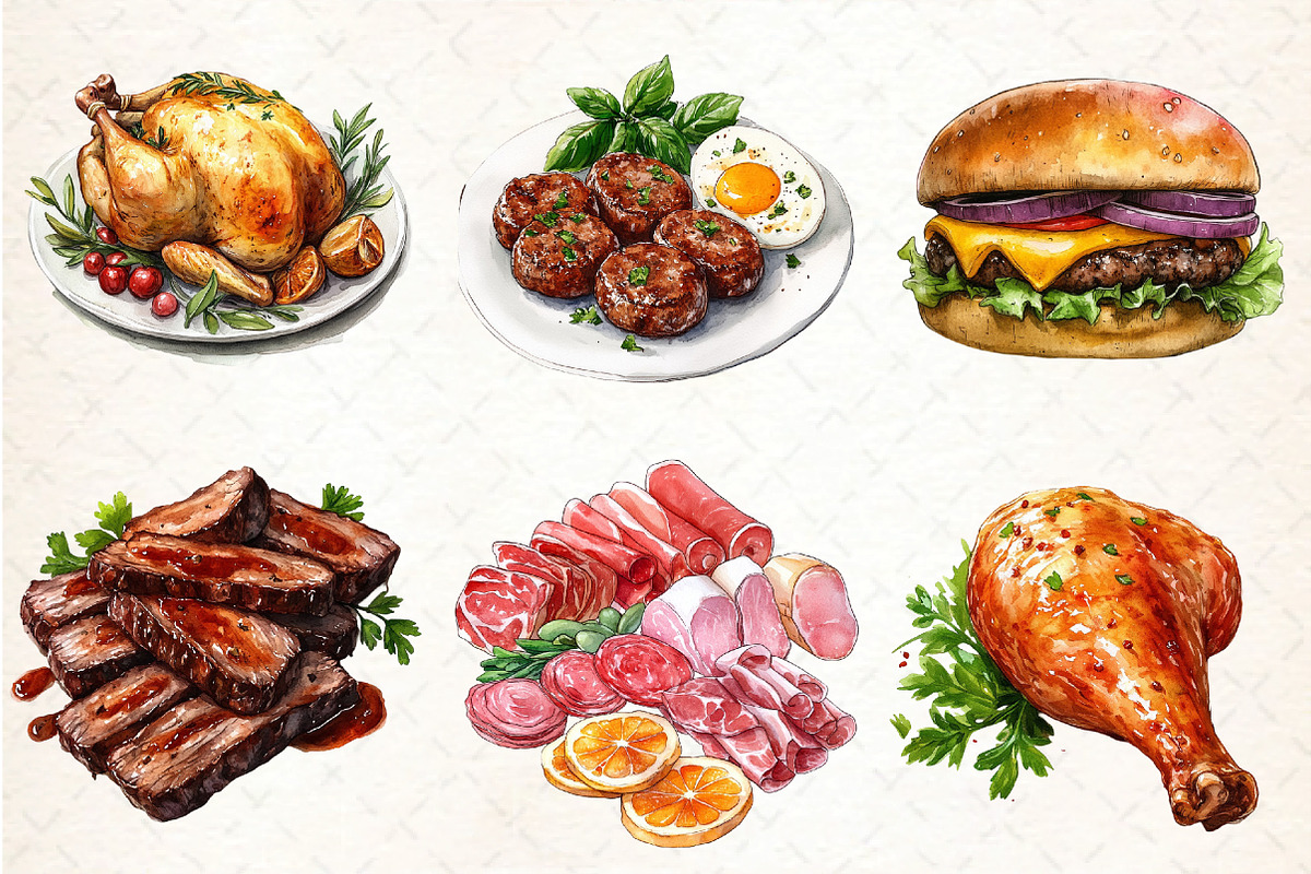 Watercolor Meat Clipart Bundle, an Illustration by DreamCafeArt (Photo 4 of 7)