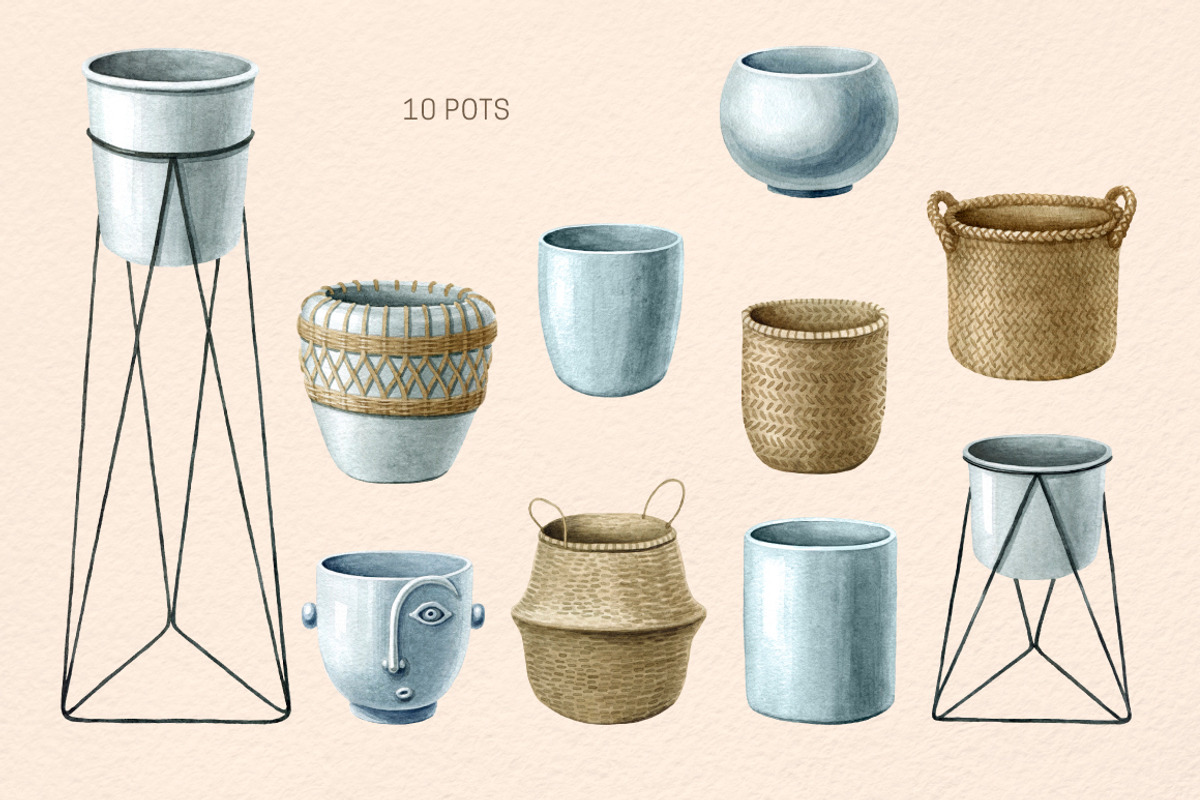 INDOOR PLANTS watercolor clipart set, a Decorative Illustration by MariArtySpace (Photo 4 of 8)