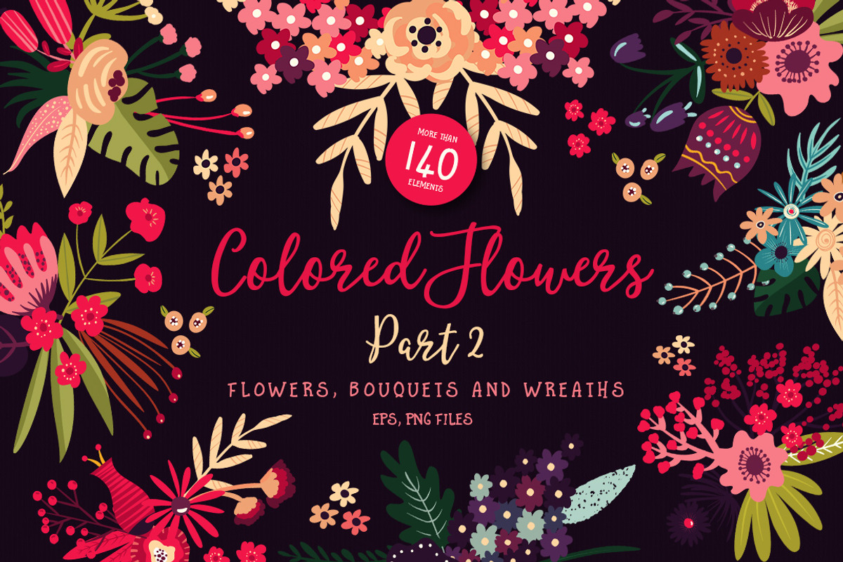 Colored Flowers Part 2, a Decorative Illustration by Bloomart Studio (Photo 1 of 5)