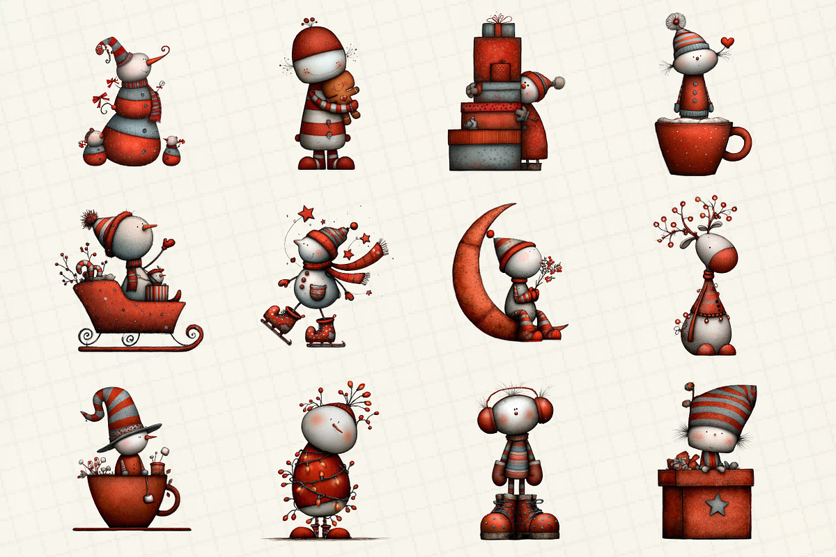 Whimsical Christmas Snowman Clipart, an Illustration by DreamCafeArt (Photo 2 of 6)