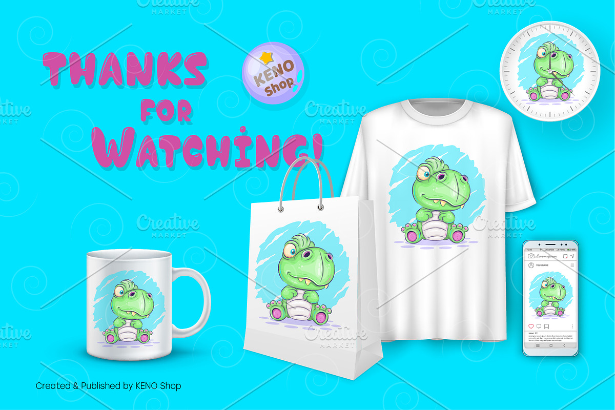 Cartoon little Dino. Tshirt, PNG., an Animal Illustration by KENO Mascots (Photo 4 of 4)
