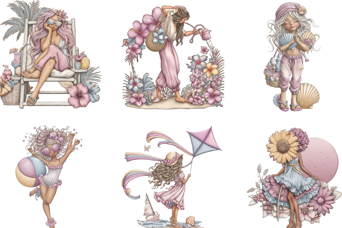 Whimsical Summer Girls Clipart, an Illustration by Designking (Photo 4 of 5)