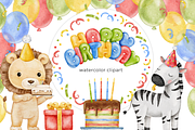 Baby Birthday watercolor clipart, a Seasonal Illustration by Eves_Aquadreams (Thumbnail 1 of 13)