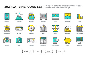 292 Flat Line Icons Pack