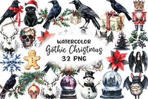 Watercolor Gothic Christmas Clipart, an Illustration by CraftArtStudio