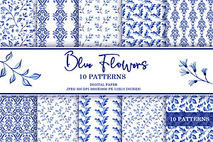 Blue flowers design. Blue pattern, a Decorative Illustration by Alla Art Poster