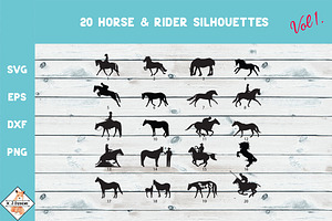 20 Horses And Rider Silhouettes