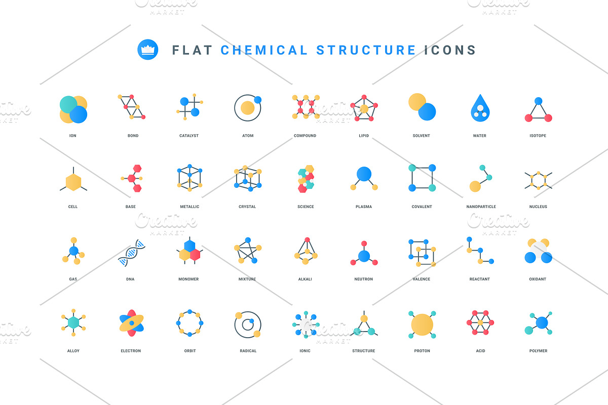 Chemical structure molecule icons, an Object Illustration by Lemberg Vector