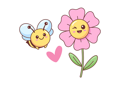 Kawaii smiling bee and flower