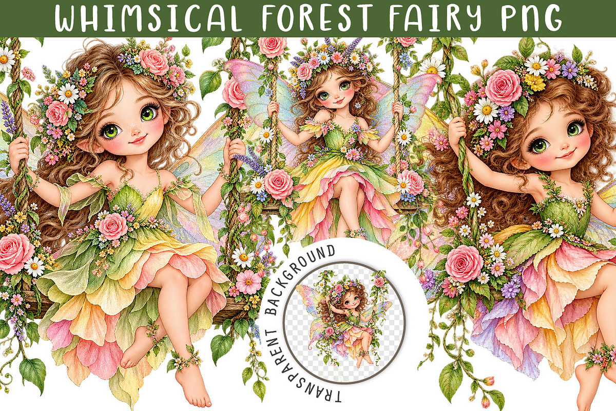 Whimsical Forest Fairy PNG Bundle, a Work Illustration by SinaCreation (Photo 1 of 6)