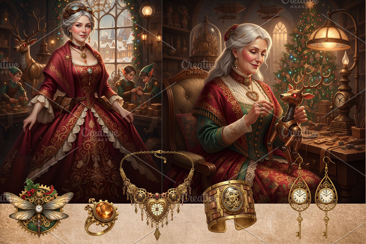 SteamPunk Christmas bundle 300 DPI, a Seasonal Illustration by Floraphoria (Photo 10 of 15)