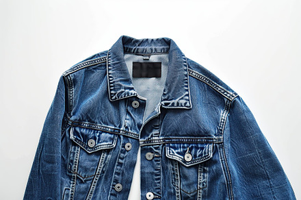 Blue denim jacket on white background, a Beauty & Fashion Photo by AlyaAnd