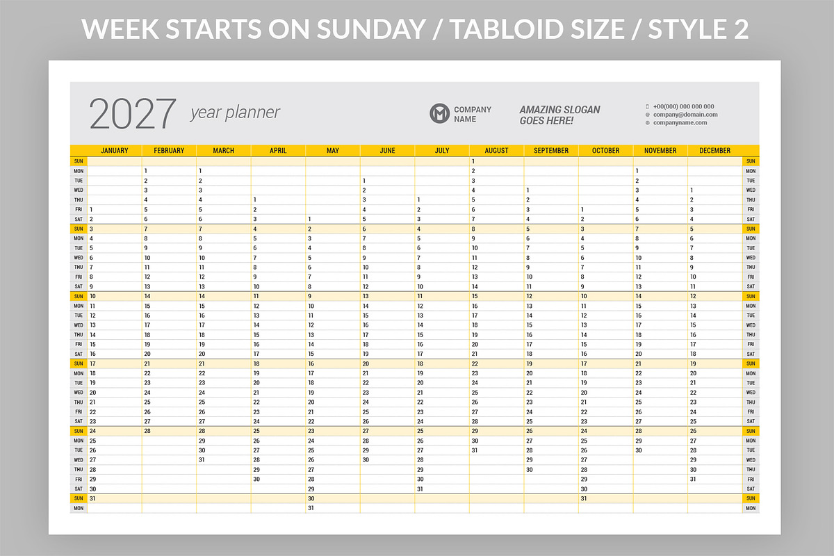 Year Planner 2027 (YP025-27), a Stationery Template by mikhailmorosin (Photo 5 of 5)