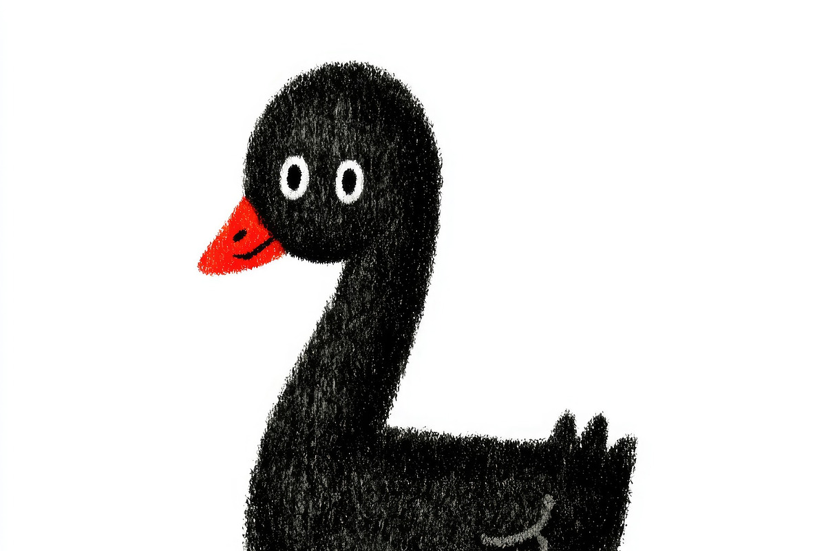 Cute black swan doodle illustration for children, an Animal Illustration by José Manuel Gelpi