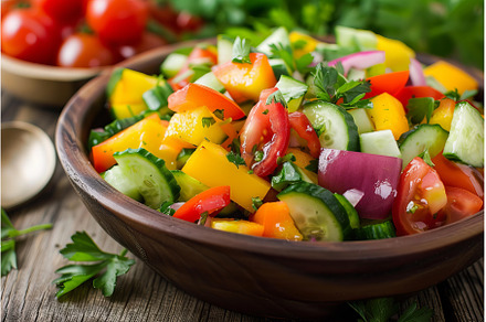 Fresh vegetable salad with cucumber, a Food & Drink Photo by Ylivdesign