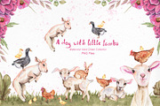 Watercolor Day with little Lambs, an Illustration by TanataDesign (Thumbnail 2 of 11)