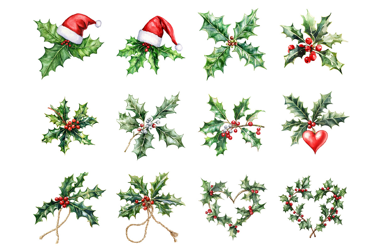 Cute Holly Christmas Clipart, an Illustration by Design Market (Photo 3 of 3)