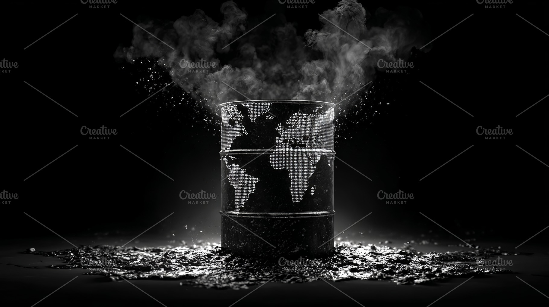 Global Oil Crisis with Smoke Barrel, an Industrial Photo by Design Store
