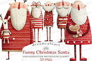 Funny Christmas Santa Clipart, an Illustration by DreamCafeArt (Thumbnail 1 of 8)