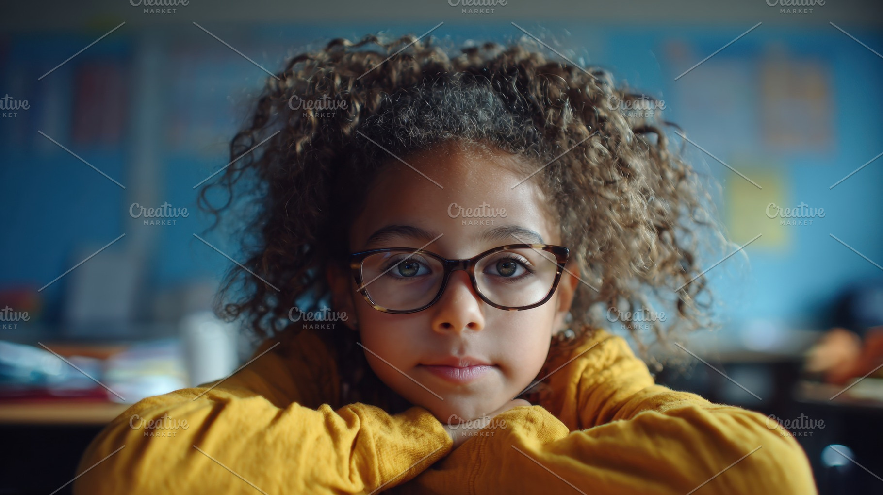 Child sits at desk with glasses, a Photo by Beautiful things