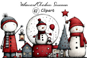 Whimsical Quirky Snowman Clipart, an Illustration by Creative Art