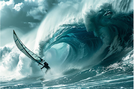 Windsurfer riding a giant wave in, a Sports & Recreation Photo by Ylivdesign