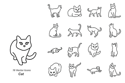 Cat poses outline vector icons