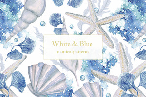 White and blue sea patterns, a Pattern Graphic by ramika