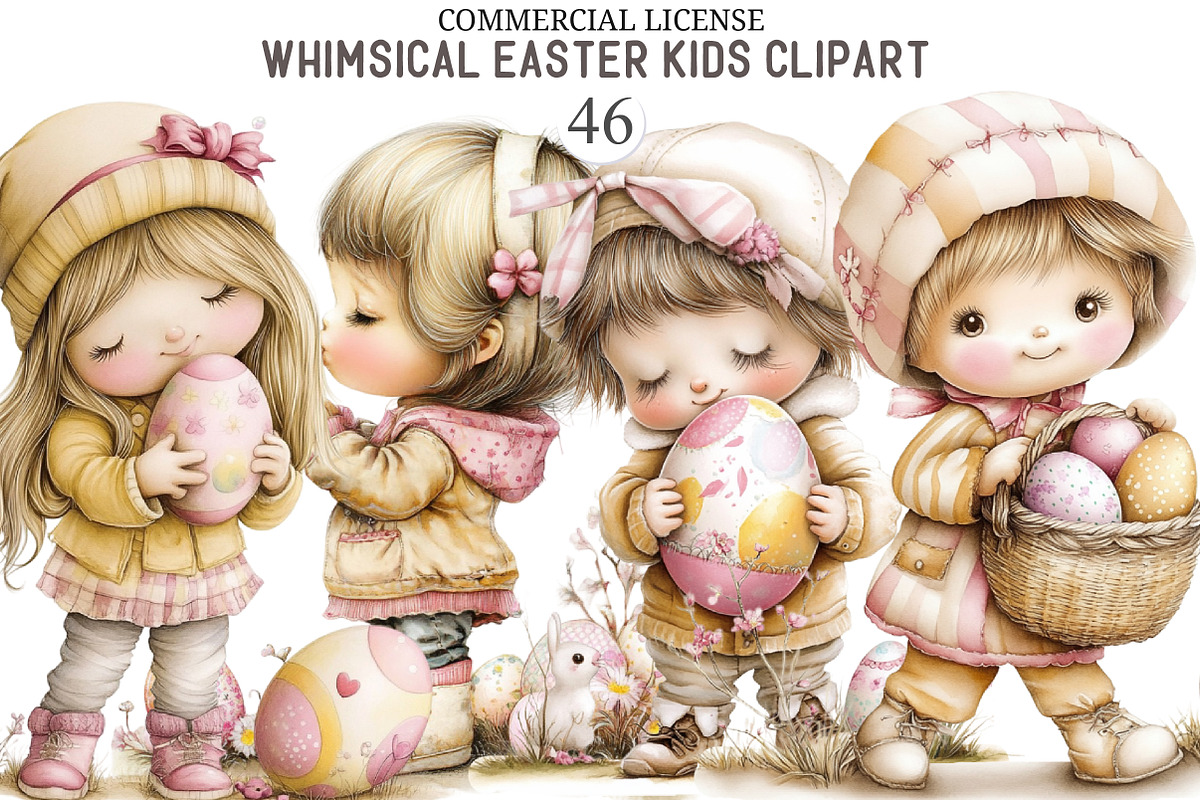 Whimsical Easter Kids Clipart, an Illustration by designcity5 (Photo 1 of 5)