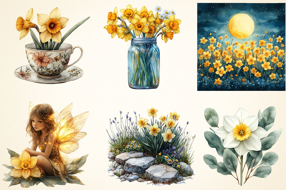 Daffodil Flower Clipart, a Work Illustration by OK Design (Photo 3 of 3)