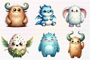 Cute monsters watercolor clipart, an Illustration by CreationArt (Thumbnail 5 of 5)
