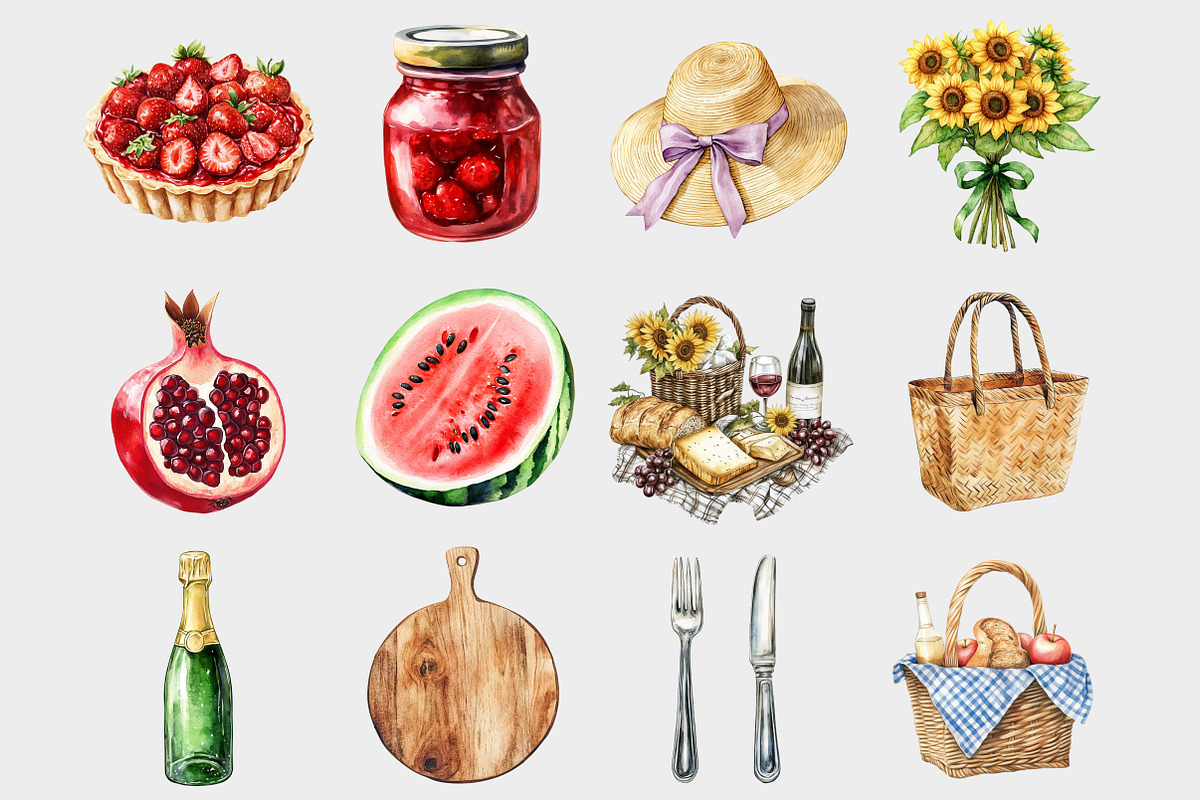 Watercolor Picnic Clipart, a Seasonal Illustration by Design Market (Photo 3 of 4)