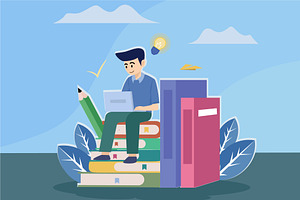 man sit on books veector design, an Education Illustration by zyxroun shop