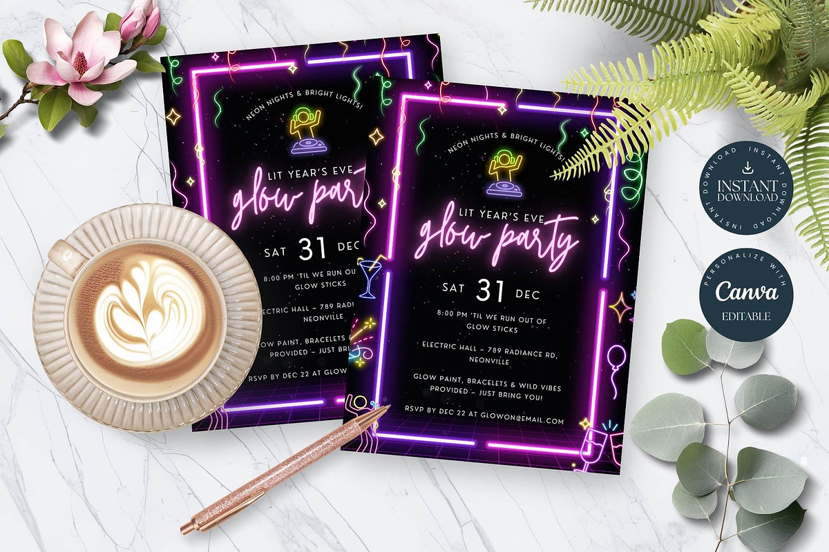 Editable Glow Party Invitation, an Invitation Template by Tracia Creative (Photo 6 of 6)