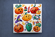 Cute Halloween Pumpkins Clipart, a Seasonal Illustration by RabbitAndPencil (Thumbnail 2 of 5)