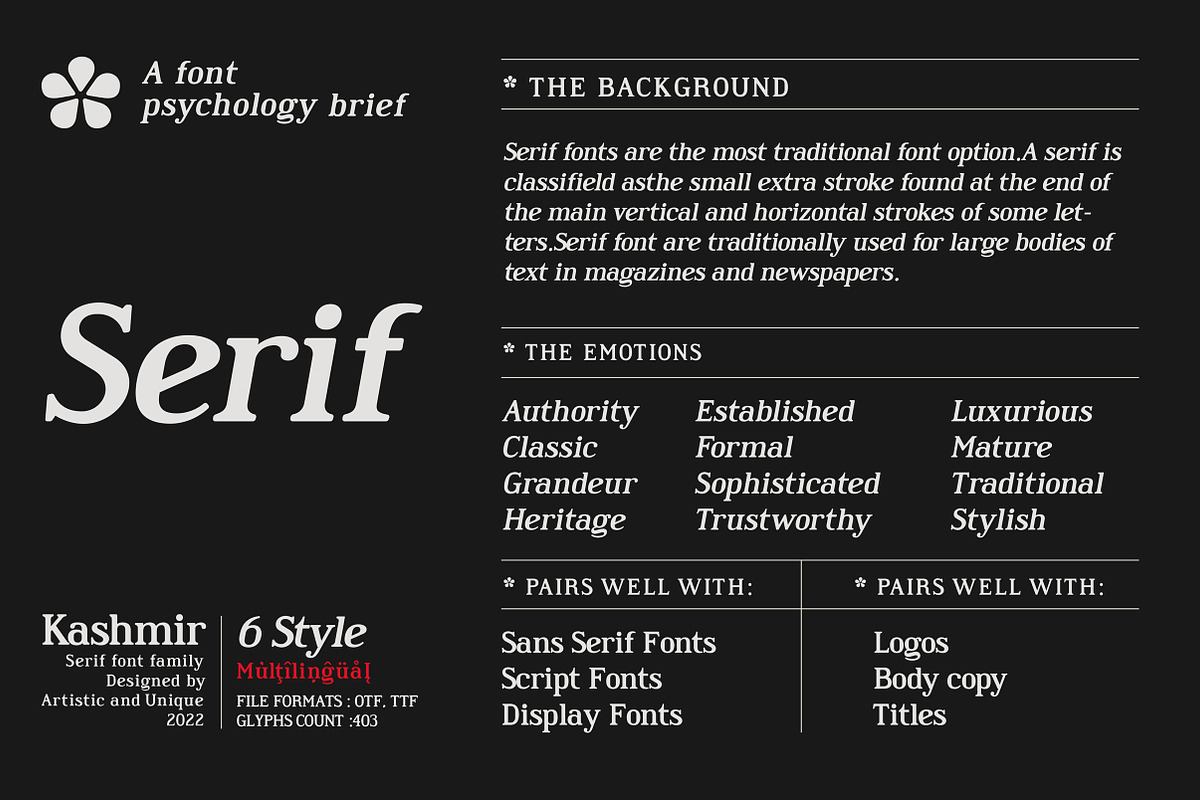 Kashmir - Serif font family, a Serif Font by Artistic & Unique (Photo 5 of 15)