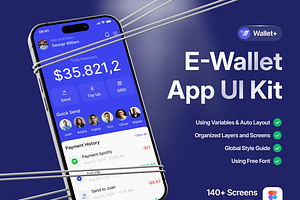Wallet+ - E-Wallet App UI Kit, an UI Kit Template by Semusim Visual