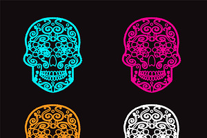 Skull Icons Neon Color Background