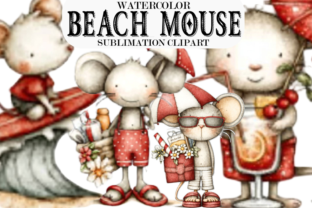 Watercolor Beach Mouse Clipart, a Seasonal Illustration by Designking (Photo 1 of 5)
