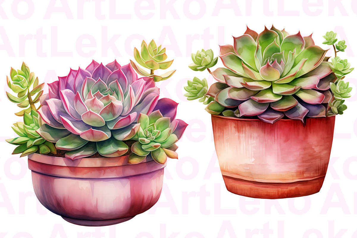 Succulents Watercolour Clipart, a Decorative Illustration by LekoArt (Photo 4 of 10)