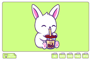 Cute Rabbit Drink Boba Milk Tea, an Animal Illustration by Artstorystudio