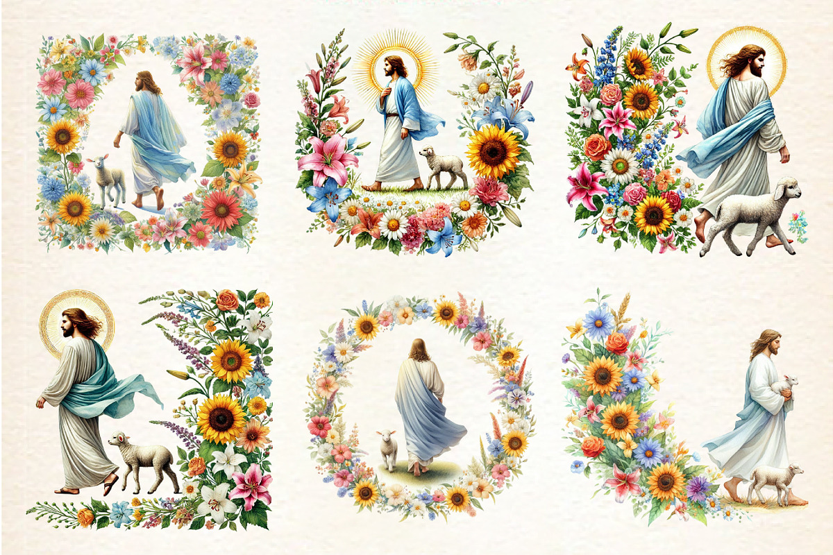 Floral Jesus Collection Clipart, an Illustration by DreamArtGraphic (Photo 2 of 4)