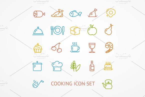 Vector Cooking Outline Icon Set