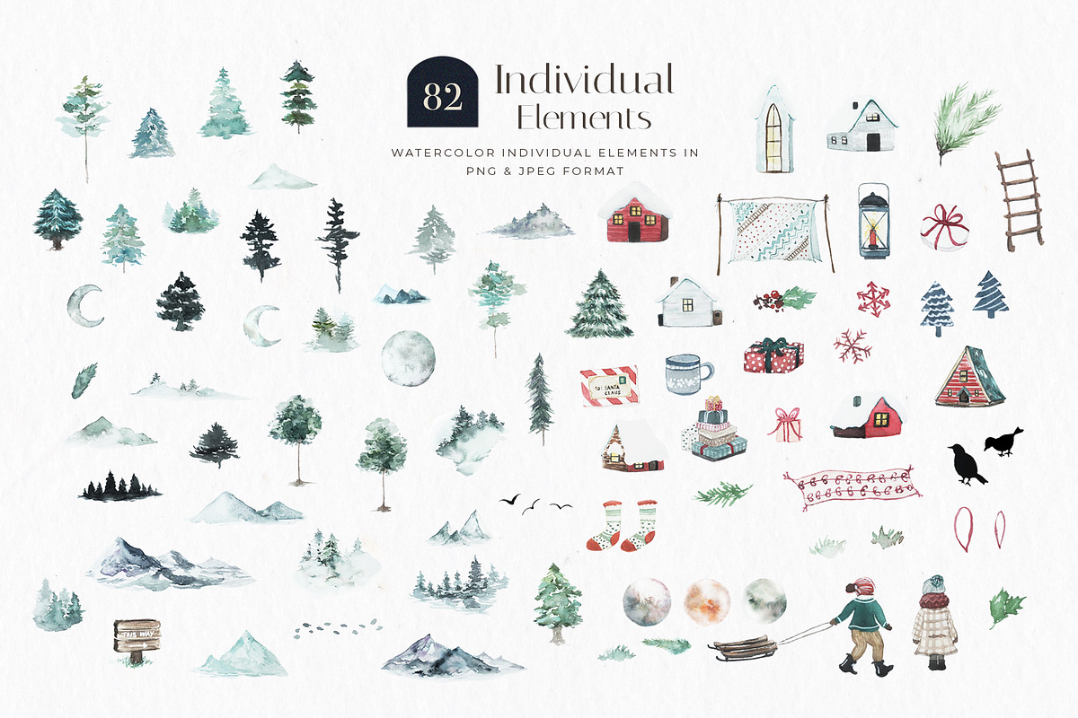 Winter Christmas Watercolor Card Set, a Decorative Illustration by WalaPalette (Photo 5 of 14)