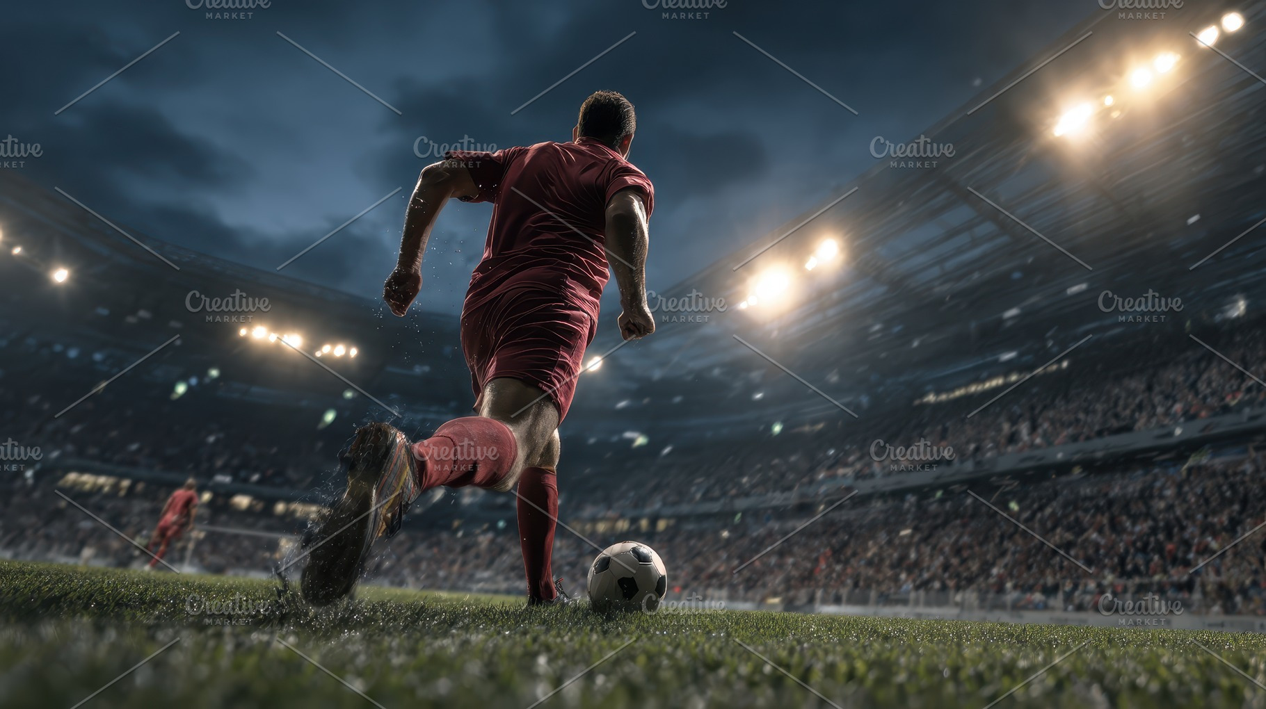 Soccer Player Runs Stadium Night Gam, a Photo by Pixeness Studio
