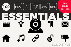 100 Essential Icons - Solid Style